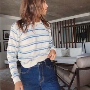 white and blue striped knit sweater